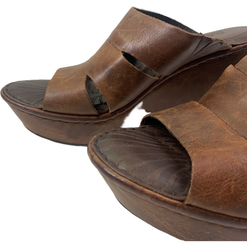 BORN Brown Amalia Wrapped Wedge Slide Sandals - Picture 2 of 13